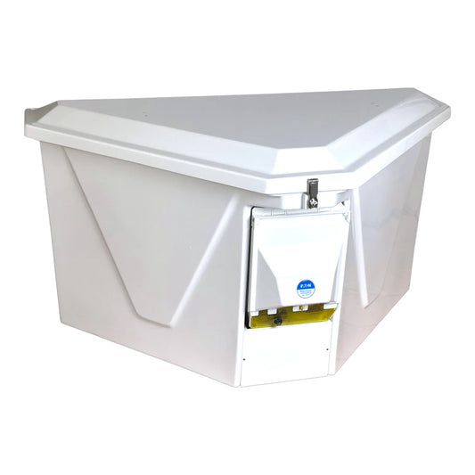 CM Marine Triangle Dock Box | Model CMTRI‑E‑S | 54" Width | Marine‑Grade Fiberglass & 316 Stainless Hardware | Universal Dock & Seawall