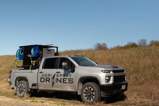 RoadRunner 350 – Truck‑Bed Mounted Drone Tender System | 84″ Wingspan | 350 gal Mix + 25 gal Fresh | Professional Spray Drone Operations