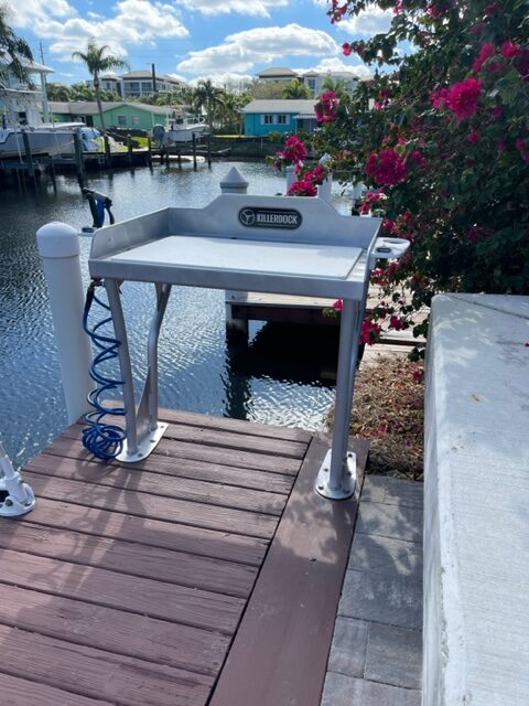 Killer Dock Fish Cleaning Station | Model Upscale 3 1/2 | Width 48" | Heavy-Duty Aluminum & Gray King Starboard | For Dock, Seawall, Deck & Patio