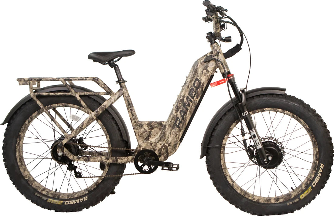 Rambo Megatron 5.0 Step-Thru AWD Electric Hunting Bike | Top Speed 36-38 mph | Range 65 Miles (Single Battery)