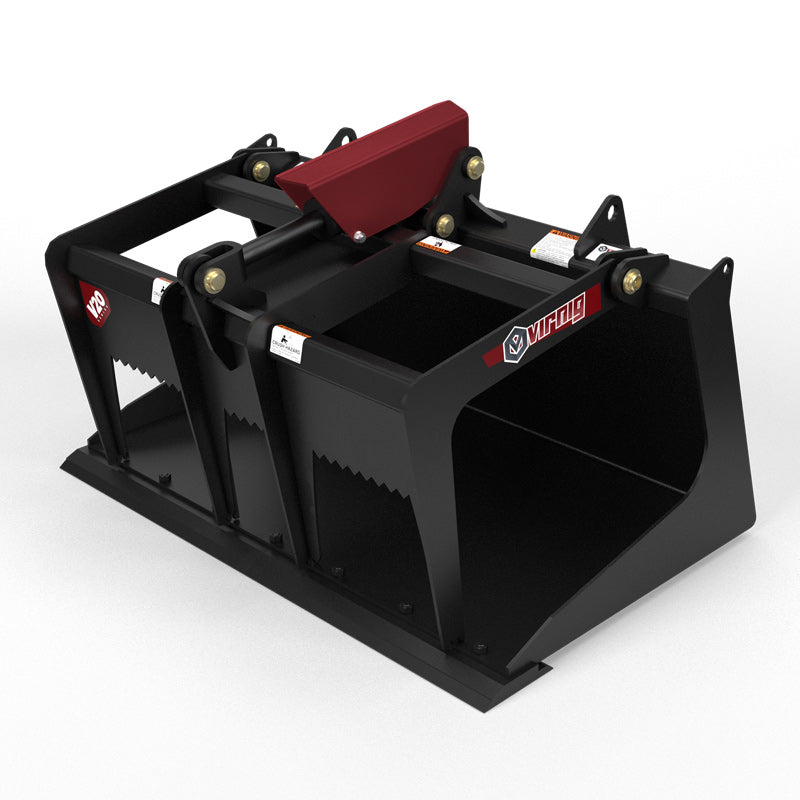 Virnig V20 Mini Skid Steer Scrap Grapple | Models CSG36, CSG42, CSG48 | Widths 36" to 48" | Hydraulic Flow 15–25 GPM | For Mini Skid Steers