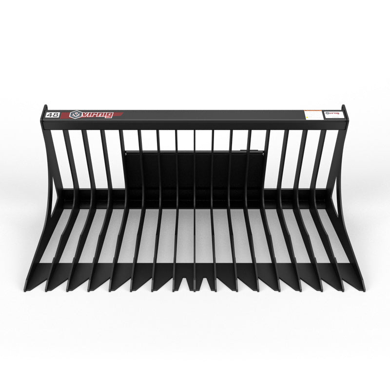 Virnig V20 Mini Skid Steer Skeleton Rock Bucket | Models CSRB36, CSRB42 & CSRB48 | Widths 36" To 48" | Hydraulic Flow Range 15 To 25 GPM | For Mini Skid Steers