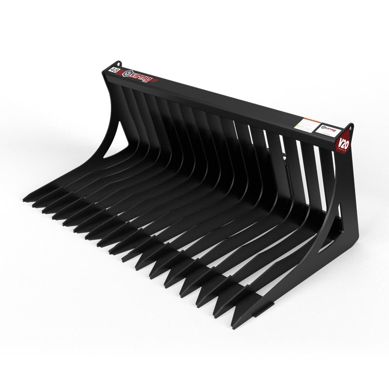 Virnig V20 Mini Skid Steer Skeleton Rock Bucket | Models CSRB36, CSRB42 & CSRB48 | Widths 36" To 48" | Hydraulic Flow Range 15 To 25 GPM | For Mini Skid Steers