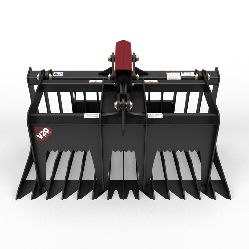 Virnig V20 Mini Skid Steer Skeleton Rock Grapple | Models CSRG36, CSRG42 & CSRG48 | Widths 36" To 48" | Hydraulic Flow Range 15 To 25 GPM | For Mini Skid Steer