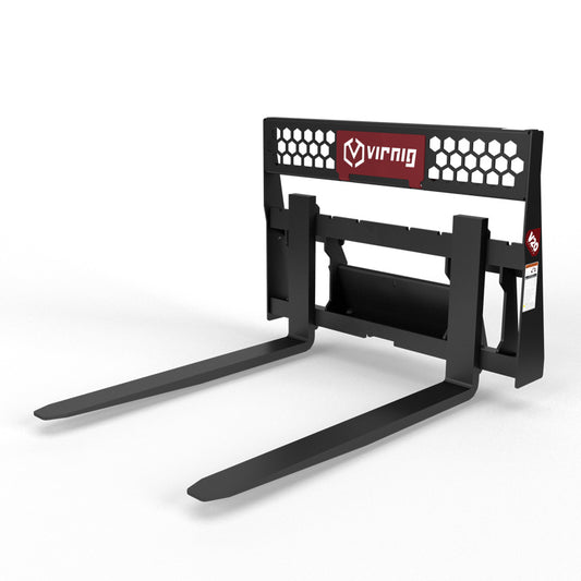 Virnig V20 Mini Skid Steer Wide Rail Pallet Fork | Models CWPF3622 & CWPF4222 | Widths 36" & 42" | Hydraulic Flow Range 15 To 25 GPM | For Mini Skid Steer