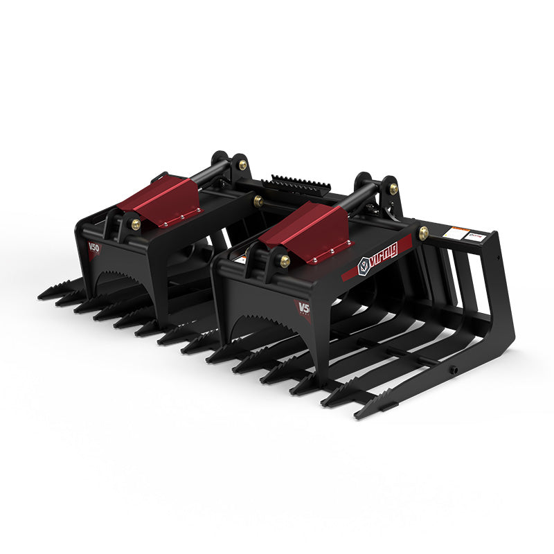 Virnig V50 Skeleton Grapple | Models SGV60 To SGV90 | Widths 60" To 90" | Hydraulic Flow 15 To 25 GPM | For Skid Steer
