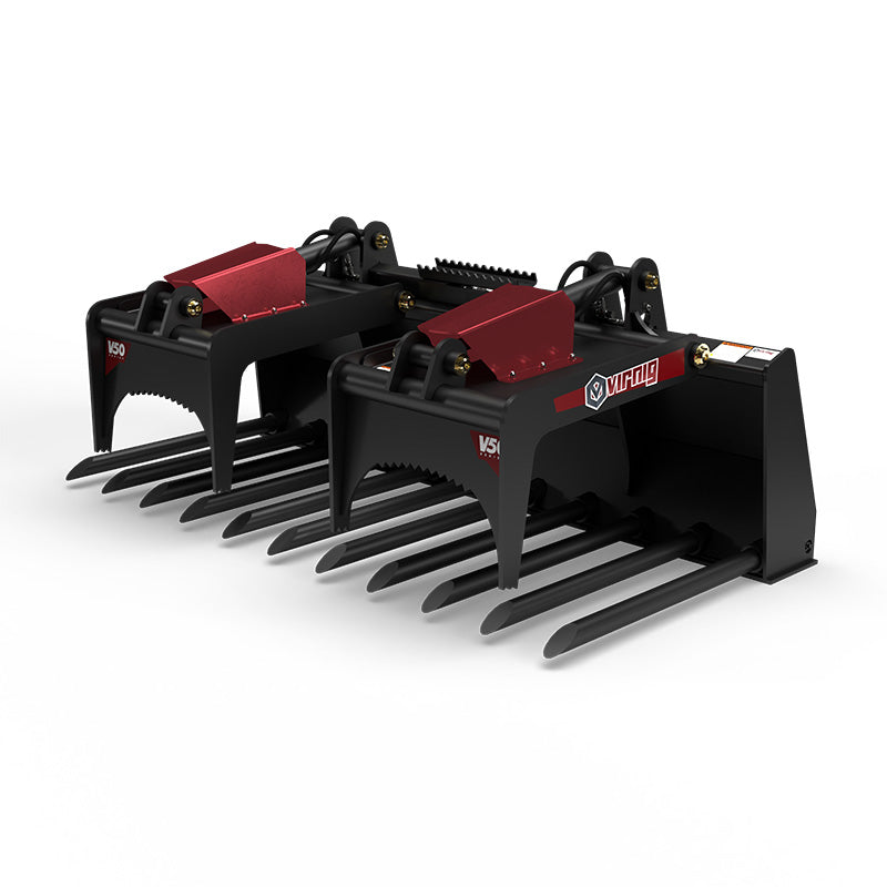 Virnig V50 Tine Fork Grapple | Models TBG260, TBG266, TBG272 & TBG278 | Widths 61" To 79" | Hydraulic Flow 15 To 25 GPM | For Skid Steer