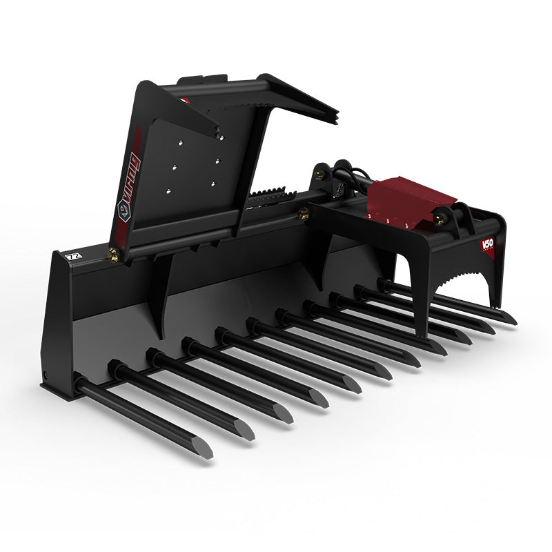 Virnig V50 Tine Fork Grapple | Models TBG260, TBG266, TBG272 & TBG278 | Widths 61" To 79" | Hydraulic Flow 15 To 25 GPM | For Skid Steer
