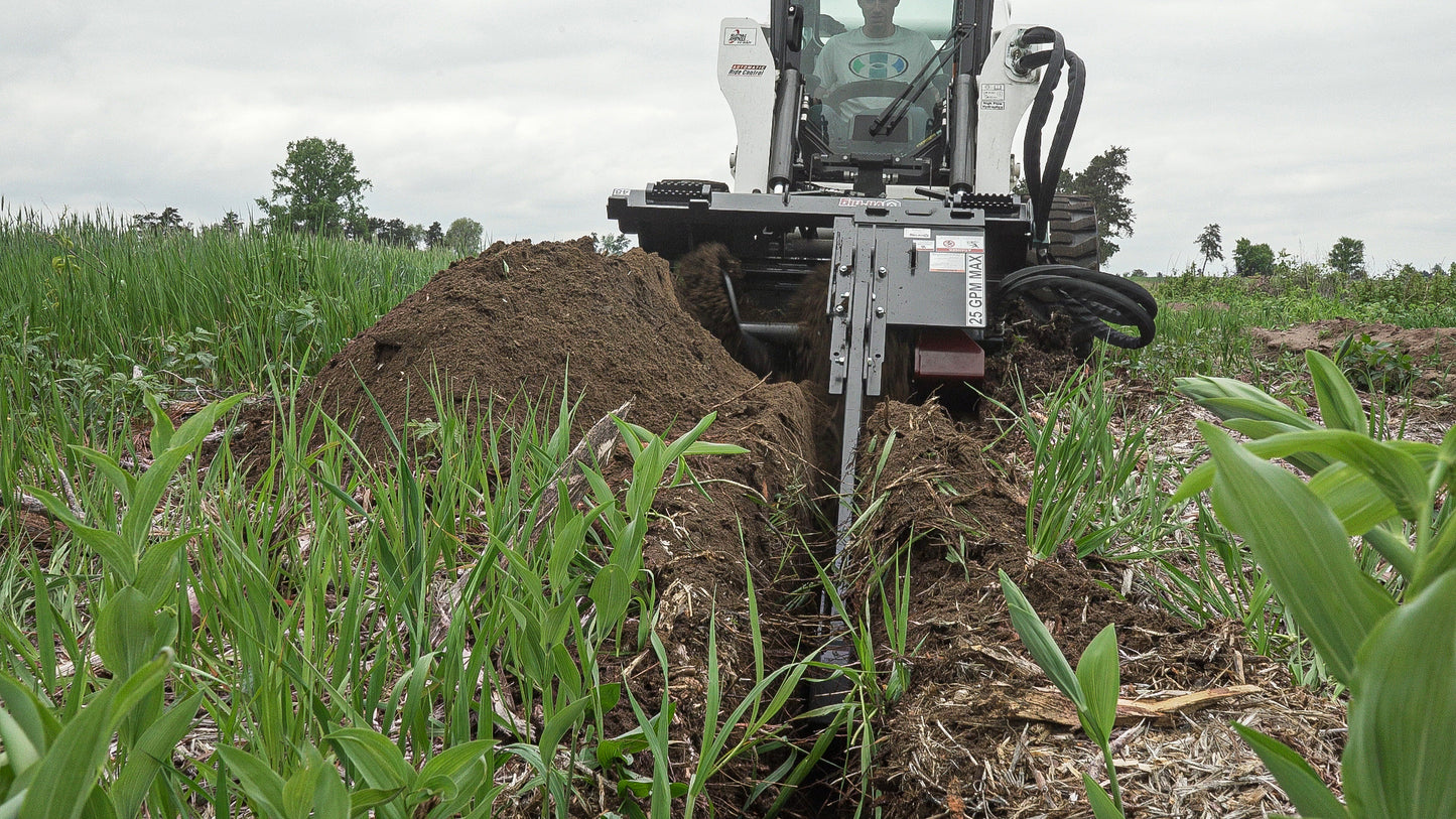 Virnig V50 Trencher | Models TCH36, TCH48 & TCH60 | Dig Depths 36" To 60" | Hydraulic Flow 15-25 GPM | For Skid Steer