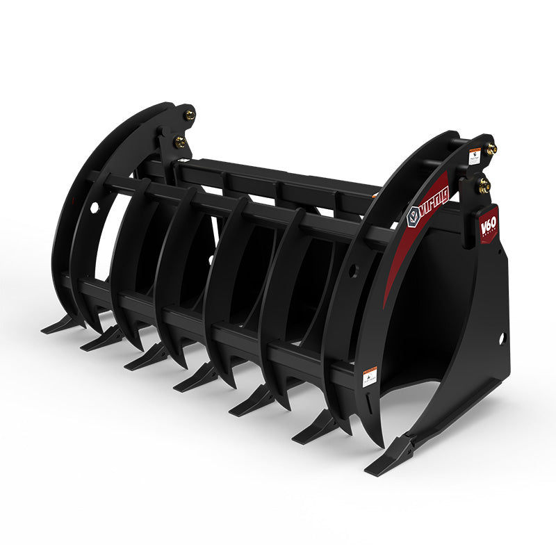 Virnig V60 Root Rake Grapple | Models RRG72, RRG78 & RRG84 | Widths 74.5" To 86.5" | Hydraulic Flow 15 To 25 GPM | For Skid Steer
