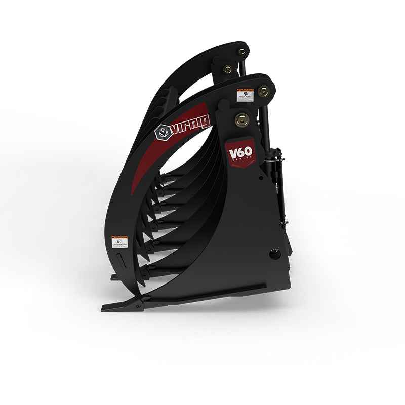 Virnig V60 Root Rake Grapple | Models RRG72, RRG78 & RRG84 | Widths 74.5" To 86.5" | Hydraulic Flow 15 To 25 GPM | For Skid Steer