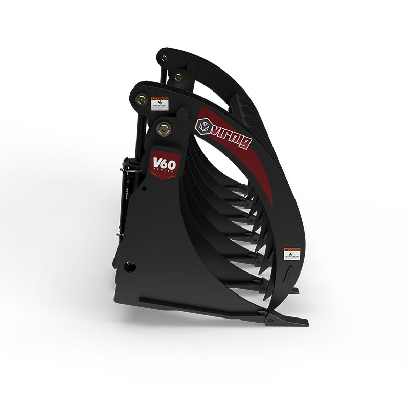 Virnig V60 Root Rake Grapple | Models RRG72, RRG78 & RRG84 | Widths 74.5" To 86.5" | Hydraulic Flow 15 To 25 GPM | For Skid Steer