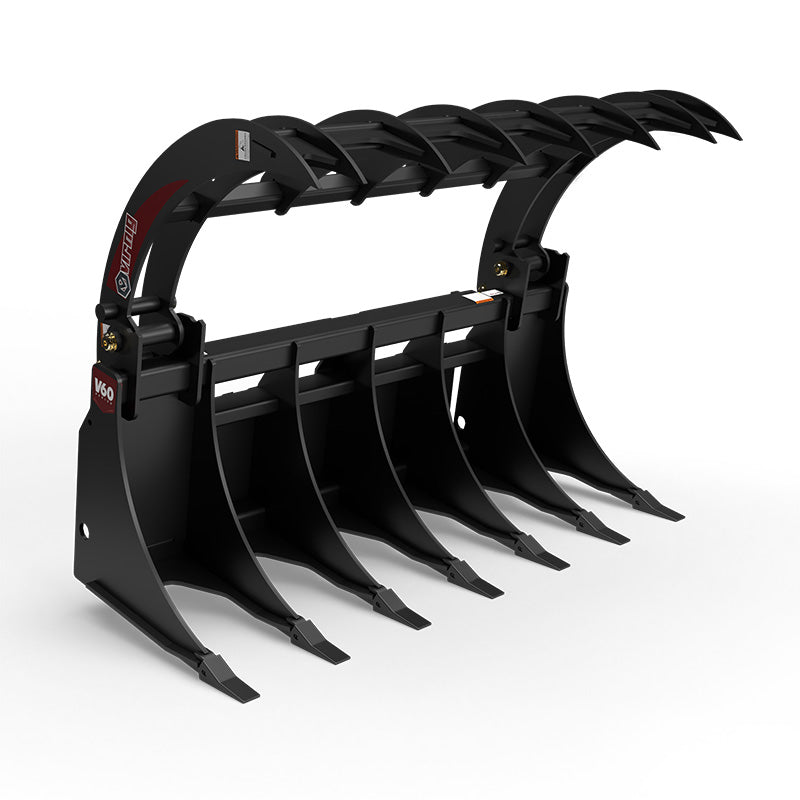 Virnig V60 Root Rake Grapple | Models RRG72, RRG78 & RRG84 | Widths 74.5" To 86.5" | Hydraulic Flow 15 To 25 GPM | For Skid Steer