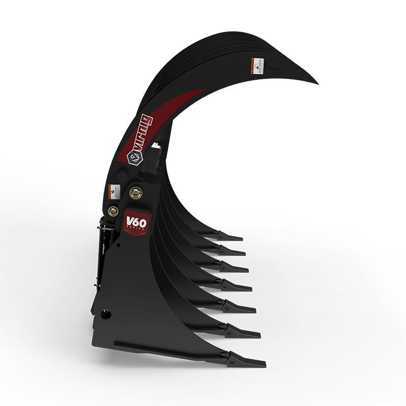 Virnig V60 Root Rake Grapple | Models RRG72, RRG78 & RRG84 | Widths 74.5" To 86.5" | Hydraulic Flow 15 To 25 GPM | For Skid Steer