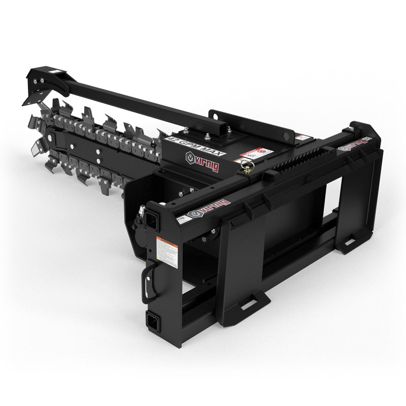 Virnig V60 Trencher | Models TRN36, TRN48, TRN60 | Dig Depth 36" To 60" | Hydraulic Flow 15 To 45 GPM | For Skid Steer