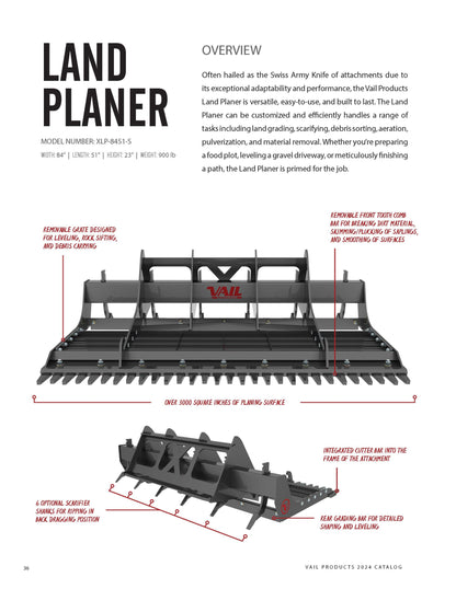 Vail Products Land Planer |Width 78” | Planning Surface Area Over 3,000 Square Inches| For Compact Track Loader