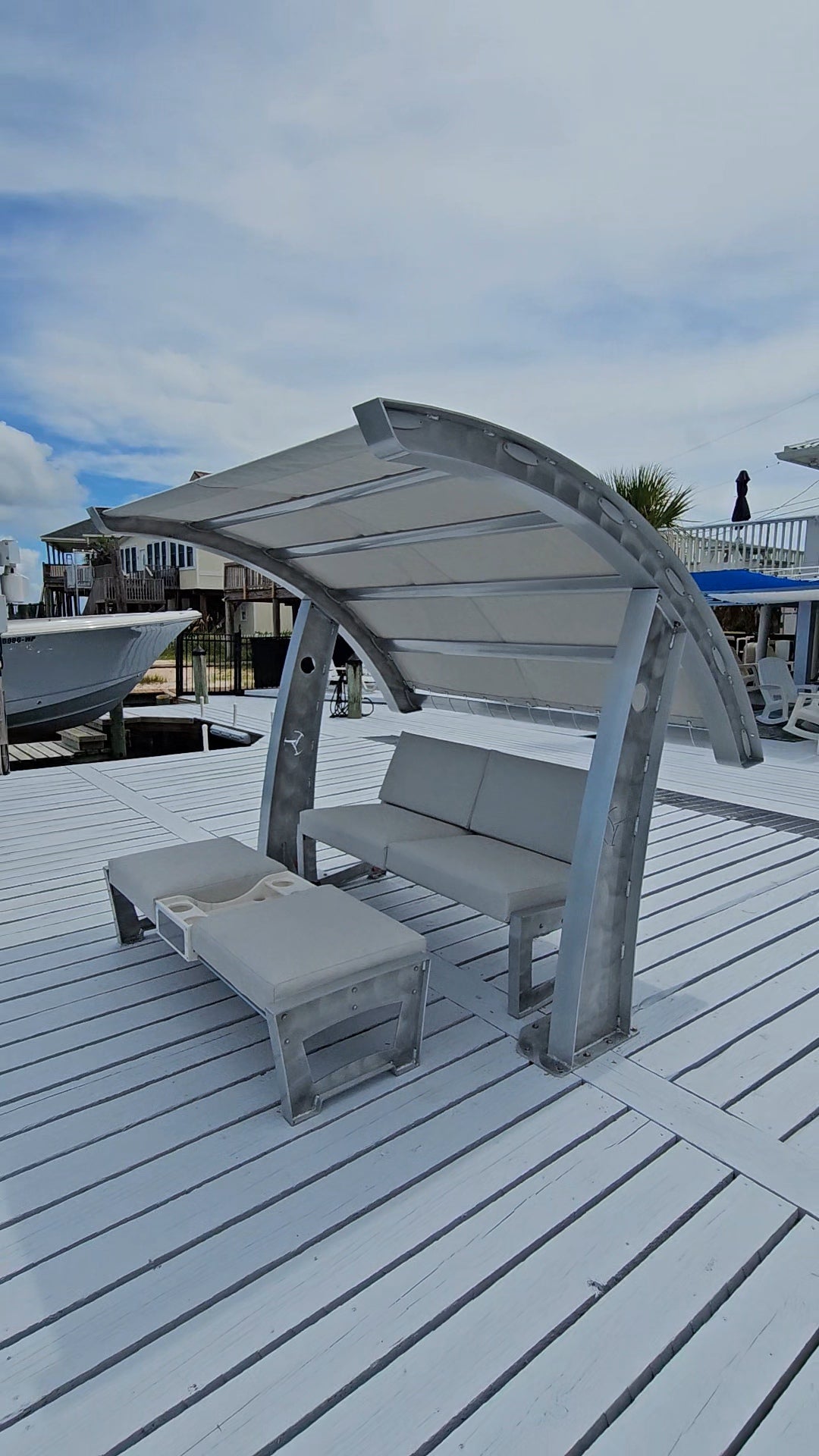 Killer Dock Cabana, Love Seat & Ottoman Outdoor Furniture | Width 48" | Marine-Grade Aluminum | For Dock, Seawall, Deck & Patio