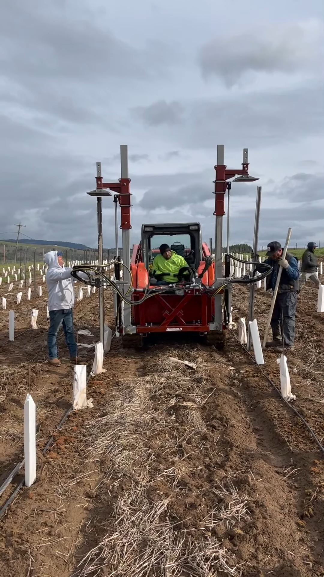 Agrishield Tilting Double Stake Driver | 36″ Driving Hydraulic Cylinders | Oil Flow Range 8-15 GPM | For Skid Steers