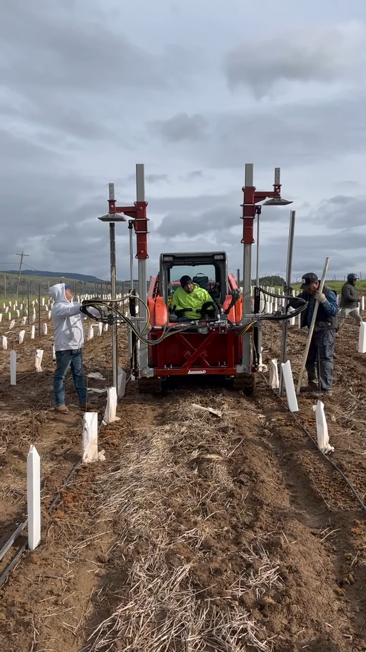Agrishield Tilting Double Stake Driver | 36″ Driving Hydraulic Cylinders | Oil Flow Range 8-15 GPM | For Skid Steers