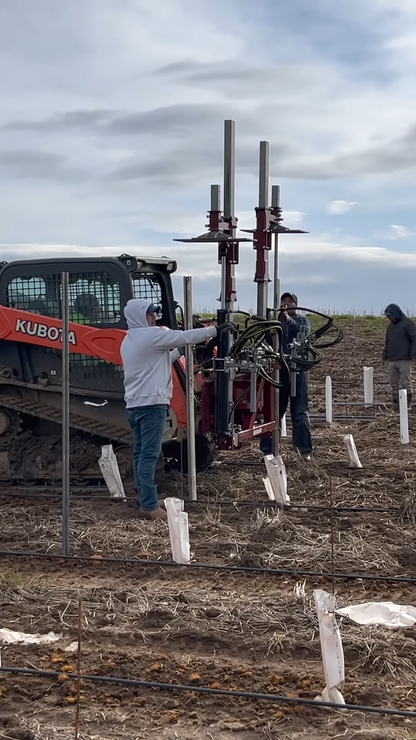 Agrishield Tilting Double Stake Driver | 36″ Driving Hydraulic Cylinders | Oil Flow Range 8-15 GPM | For Skid Steers