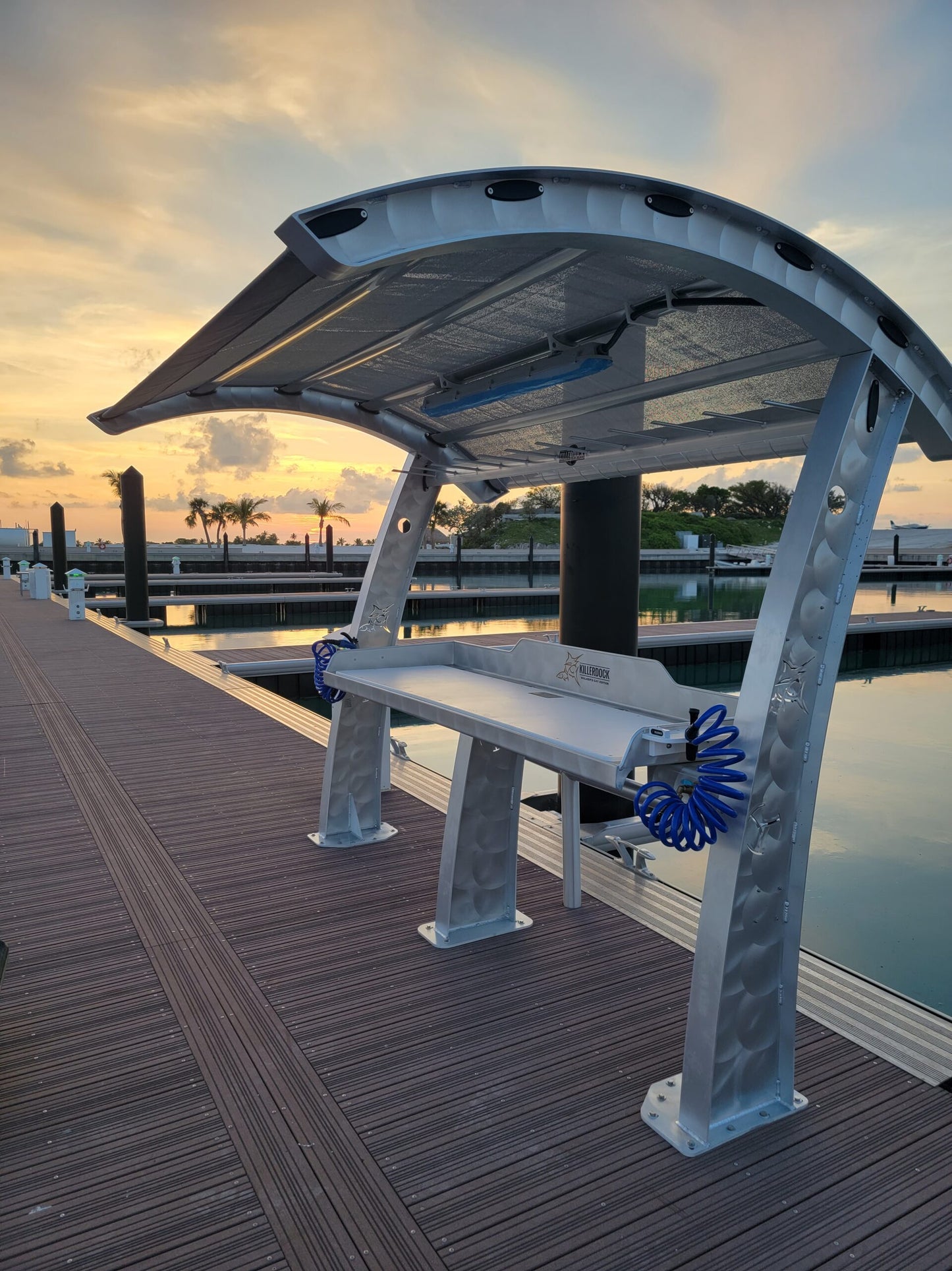 Killer Dock Fish Cleaning Station | Model Walker’s Cay Slam 7 1/2 | Width 112.5" | Heavy-Duty Aluminum & HDPE | For Dock, Marina, Seawall & Patio