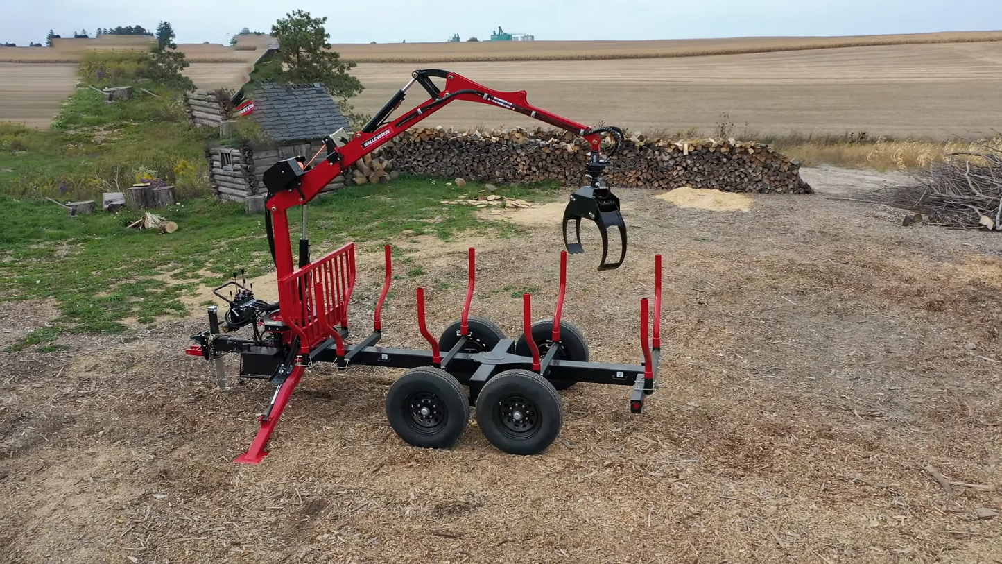 Wallenstein Log Loaders and Trailers | Models LXT-95 & LXT-115 | Bed Length 96" & 132" inches | Engine Horsepower 6.5 To 10 HP | For Tractor