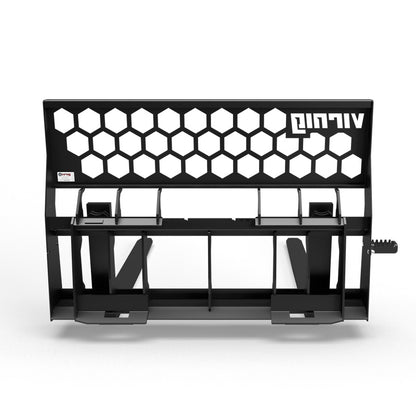 Virnig Wide Rail Pallet Fork: Hex-Guard | Models WPFHG4240 To WPFHG4862 | Tine Length 42" To 72" | Widths 54.5" To 59.5" | Hydraulic Flow 15 To 25 GPM | For Skid Steer