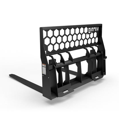 Virnig Wide Rail Pallet Fork: Hex-Guard | Models WPFHG4240 To WPFHG4862 | Tine Length 42" To 72" | Widths 54.5" To 59.5" | Hydraulic Flow 15 To 25 GPM | For Skid Steer
