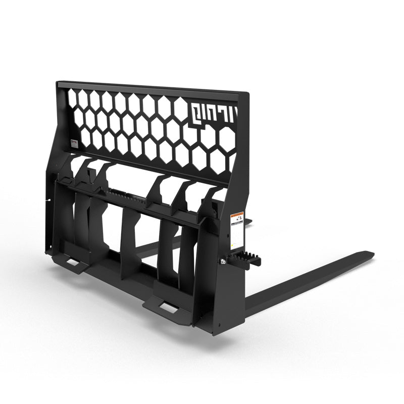 Virnig Wide Rail Pallet Fork: Hex-Guard | Models WPFHG4240 To WPFHG4862 | Tine Length 42" To 72" | Widths 54.5" To 59.5" | Hydraulic Flow 15 To 25 GPM | For Skid Steer