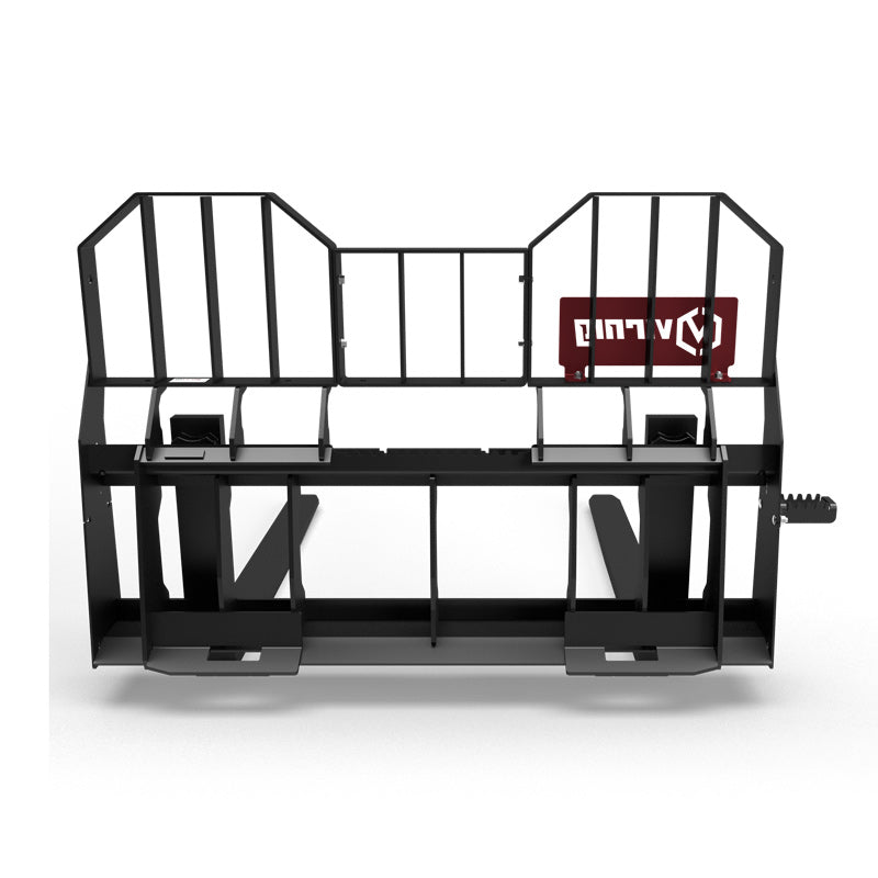 Virnig Wide Rail Pallet Fork: Hi-Vis | Models WPF4240 To WPF4862 | Tine Length 42" To 72" | Widths 54.5" To 59.5" | Hydraulic Flow 15 To 25 GPM | For Skid Steer