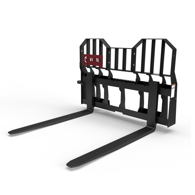 Virnig Wide Rail Pallet Fork: Hi-Vis | Models WPF4240 To WPF4862 | Tine Length 42" To 72" | Widths 54.5" To 59.5" | Hydraulic Flow 15 To 25 GPM | For Skid Steer