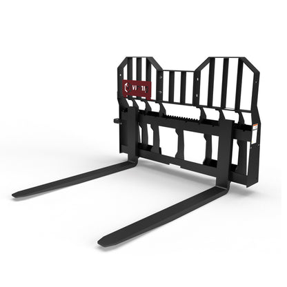 Virnig Wide Rail Pallet Fork: Hi-Vis | Models WPF4240 To WPF4862 | Tine Length 42" To 72" | Widths 54.5" To 59.5" | Hydraulic Flow 15 To 25 GPM | For Skid Steer