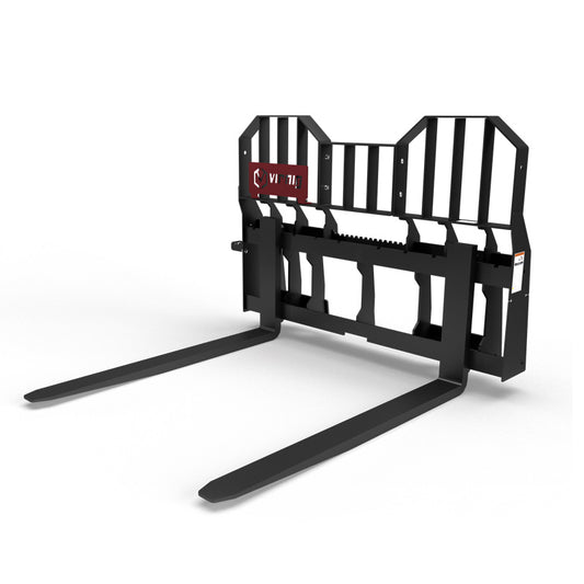 Virnig Wide Rail Pallet Fork: Hi-Vis | Models WPF4240 To WPF4862 | Tine Length 42" To 72" | Widths 54.5" To 59.5" | Hydraulic Flow 15 To 25 GPM | For Skid Steer