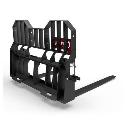 Virnig Wide Rail Pallet Fork: Hi-Vis | Models WPF4240 To WPF4862 | Tine Length 42" To 72" | Widths 54.5" To 59.5" | Hydraulic Flow 15 To 25 GPM | For Skid Steer