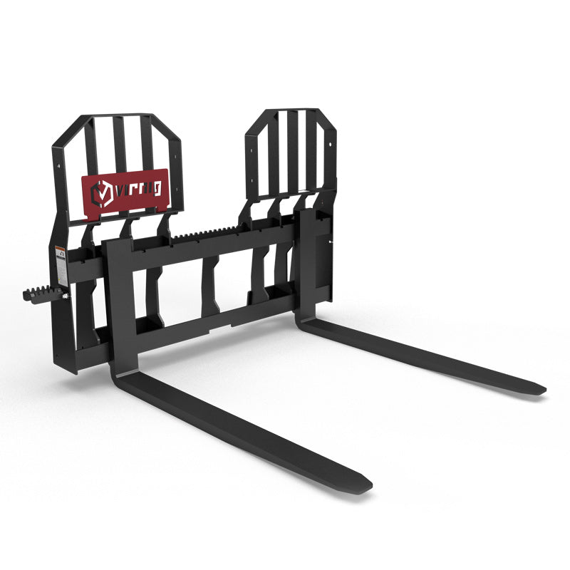 Virnig Wide Rail Walk-Through Pallet Fork | Models WPFWT4240 To WPFWT4862 | Tine Length 42" To 72" | Widths 54.5" To 59.5" | Hydraulic Flow 15 To 25 GPM | For Skid Steer