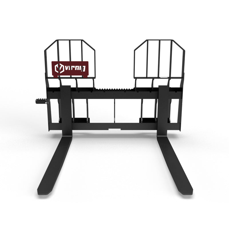 Virnig Wide Rail Walk-Through Pallet Fork | Models WPFWT4240 To WPFWT4862 | Tine Length 42" To 72" | Widths 54.5" To 59.5" | Hydraulic Flow 15 To 25 GPM | For Skid Steer