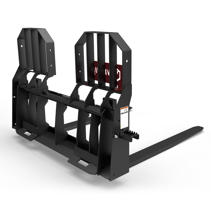 Virnig Wide Rail Walk-Through Pallet Fork | Models WPFWT4240 To WPFWT4862 | Tine Length 42" To 72" | Widths 54.5" To 59.5" | Hydraulic Flow 15 To 25 GPM | For Skid Steer