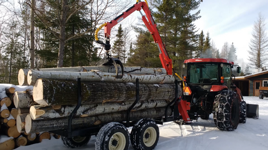 Woody Equipment 9' 9'' Forestry Trailer Model 10-66 HV with Gooseneck Log Loader Model 115 HD | Pull Type | For Tractors