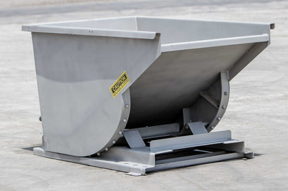 Express Steel | Self-Dumping Hopper | Model Wright Stainless Steel | SKU 5077SS | Capacity 0.5 Yard | Load Rating 4,000 lb | Weight 445 lbs | For Forklifts & Pallet Forks