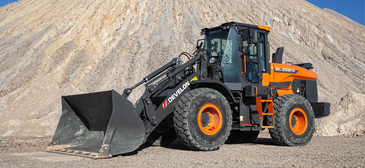 Develon | Wheel Loader | Model DL250TC-7 | Width 8' 11.8" | Horsepower 171.6 HP | For Construction, Agriculture, & Material Handling