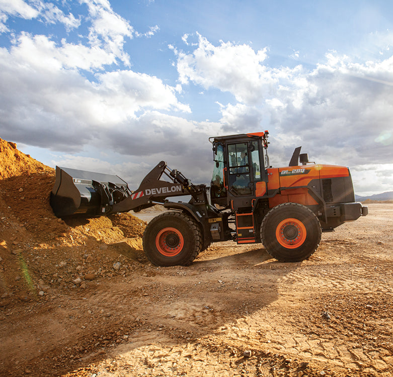 Develon | Wheel Loader | Model  DL380-7 | Width 10' 2.4" | Horsepower 270.9 HP | For Heavy Lifting in Construction, Mining, & Material Handling