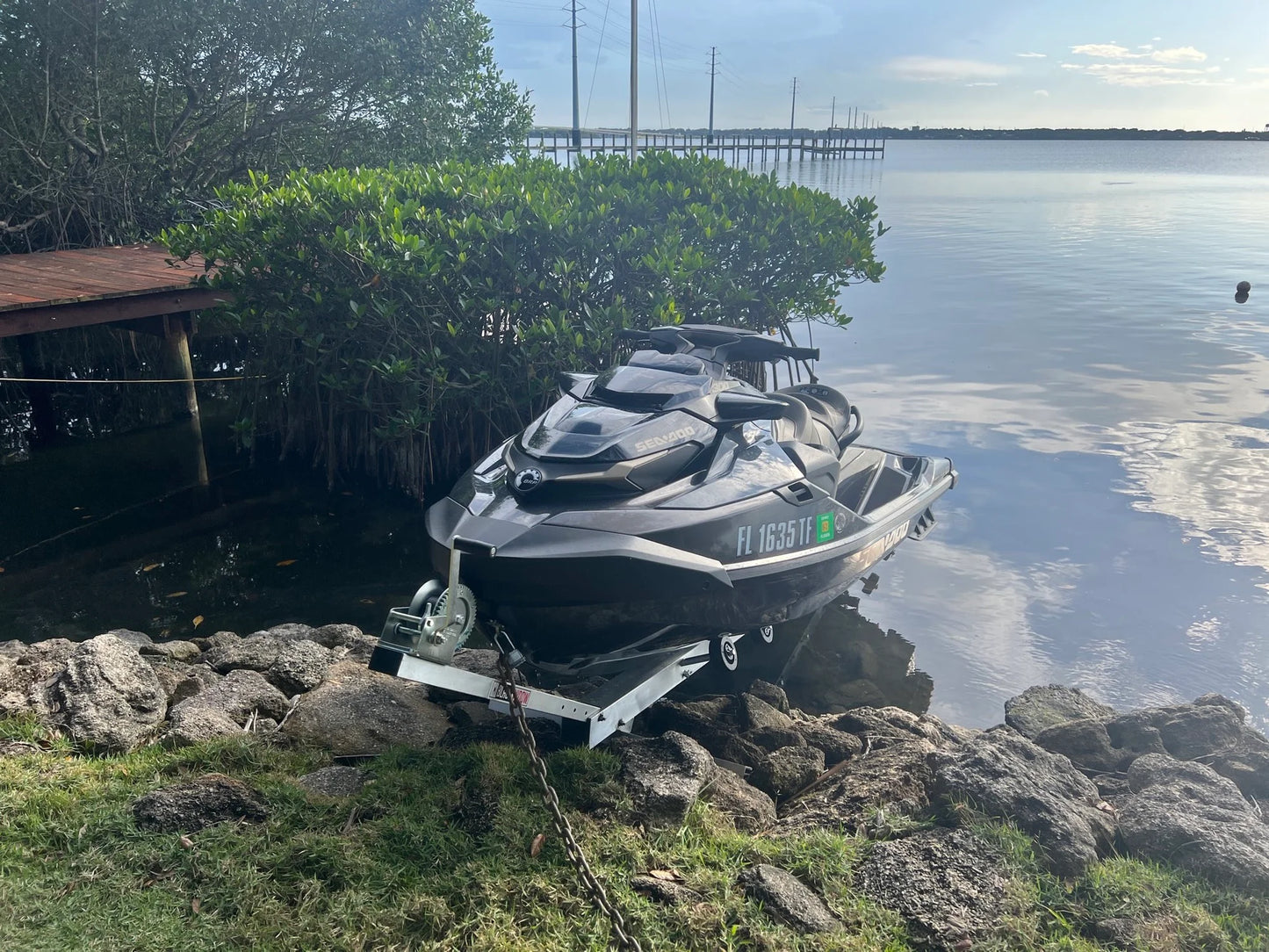 Black Widow Personal Watercraft Shore Dock | Model PWC-WINCH | Width 36" | 1,200 lb Capacity | For Jet Skis & Watercraft