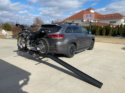 Black Widow Heavy Duty Motorcycle Carrier | Model MCC-600 | Track Size 79" x 7.75" | Capacity 600 lb | For Class III & IV Hitches