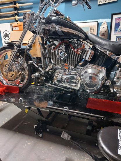 Black Widow Hydraulic Motorcycle Lift Table | Model BW-680 | Platform Size 86-3/4" x 26-7/8" | Capacity 1,000 lb | For Street, Sport & Racing Bikes