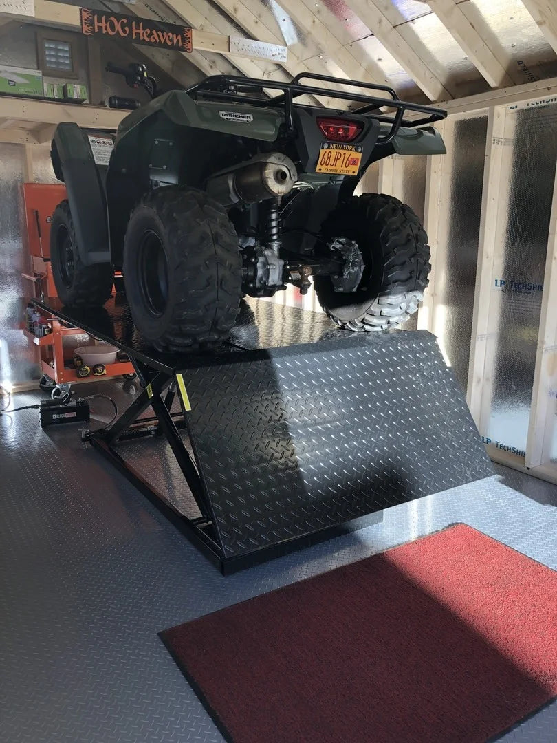 Black Widow Air/Hydraulic Motorcycle Lift Table Wide | Model BW-1500AO-V2-MC | Platform Size 78" x 47" | Capacity 1,500 lb | For Street, Touring & Cruiser Motorcycles