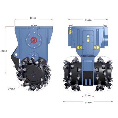 RockZone Rock and Concrete Grinder Attachment | Models G50, G60 & G125 | Width 41" To 59" | 40 To 150 Ton | For Excavators