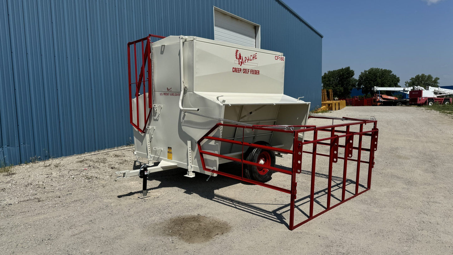 Apache Equipment 160 Creep/Self Feeder | Length 8' | Capacity 160 Bushel | Portable & Skid | Heavy‑Duty Steel & Galvanized Options | For Daily Feeding Pressure