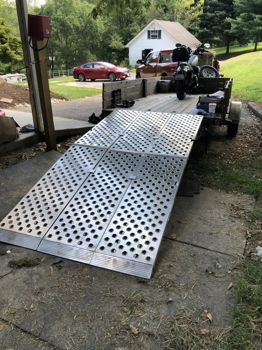 Black Widow Big Boy EZ Rizer™ Extra-Wide 3-Piece Arched Folding Ramp | Moddel MF3-9657-EZ To MF3-14457-EZ | Lengths 8' To 12' | Wide 57" | Capacity 3,000 To 4,500 lb | For Motorcycle, & Bikes