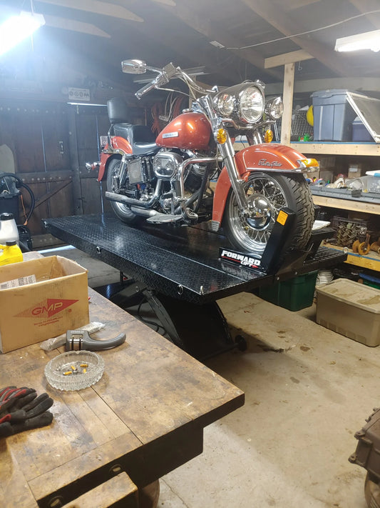 Black Widow Professional Motorcycle Shop Kit | Model BW-SK-P | Lift Table 105.5" x 24" | Capacity 1,500 lb | For Street, Touring & Cruiser Motorcycles