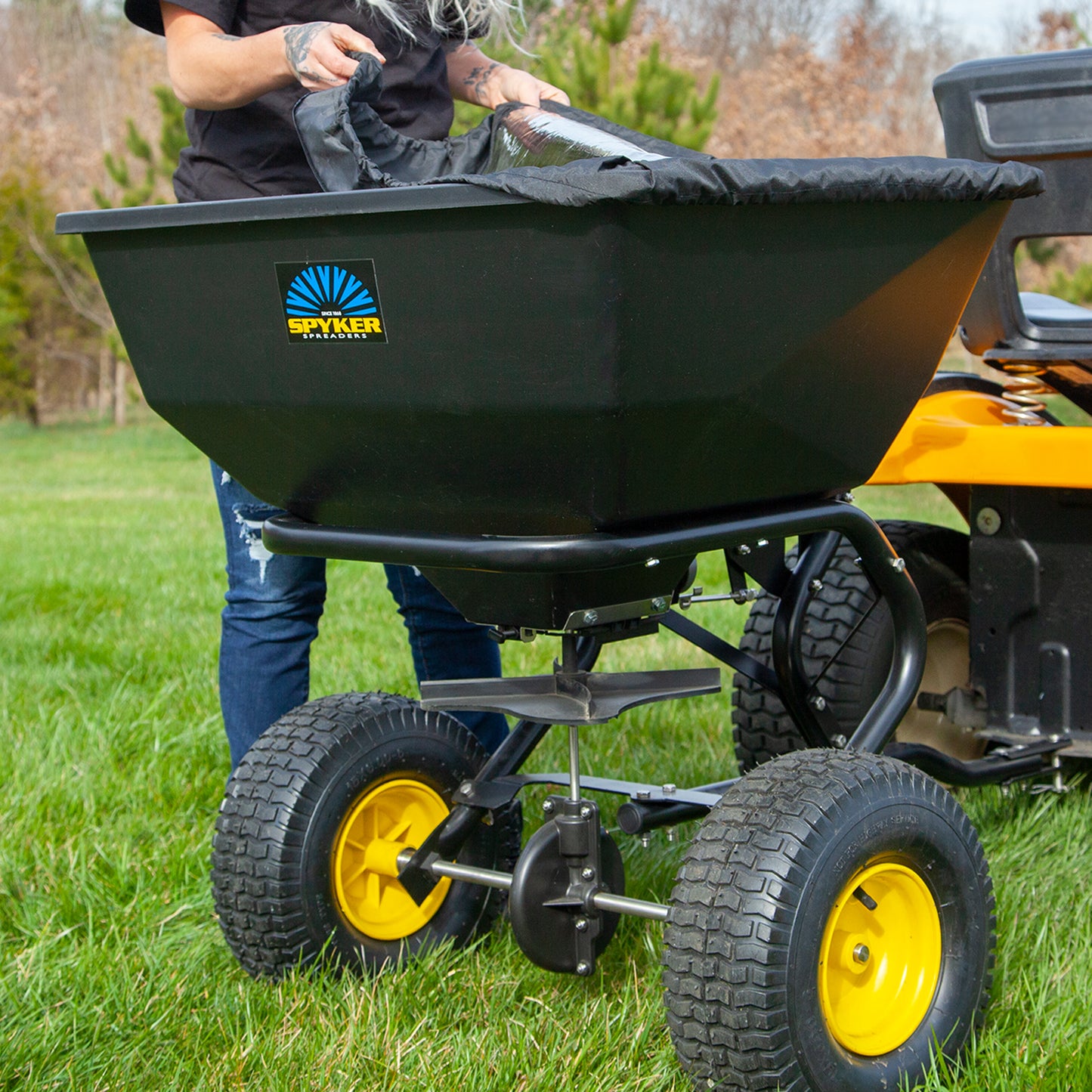 Spyker Pro-Series Tow-Behind Broadcast Spreader | Model SPY200T-1P | Capacity 200 lbs | 12' Spread Width | 15-25+ HP | For Tractors & ZTRs